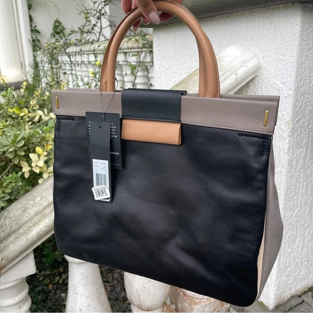 NWT Marc Jacobs Black Grey Cream Colorblock Leather Top Handle Bag - Picture 3 of 7